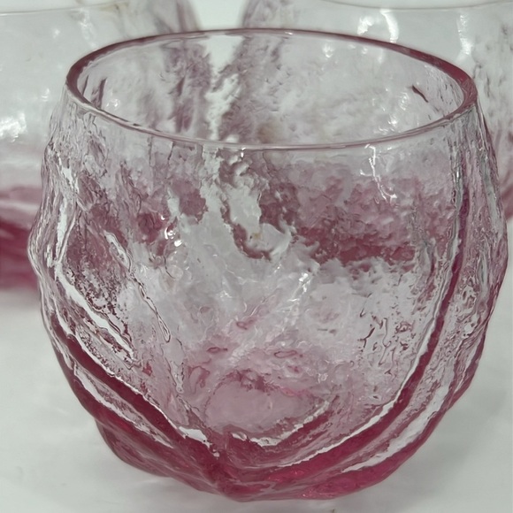 VTG Morgantown Seneca Driftwood Crinkle Pink Roly Poly Glasses Tumblers Set of 4 - Picture 12 of 17